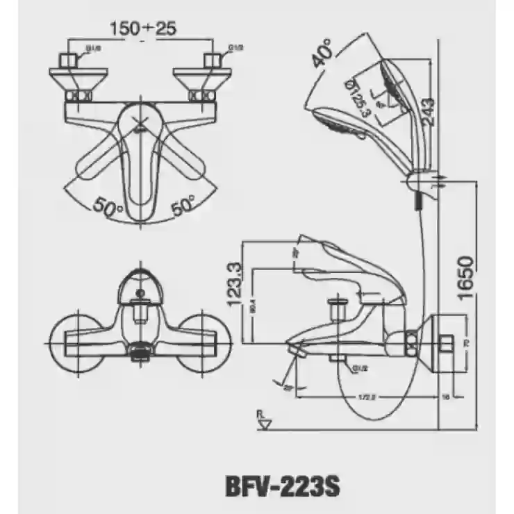 Bản vẽ kỹ thuật Vòi sen tắm nóng lạnh INAX BFV-223S