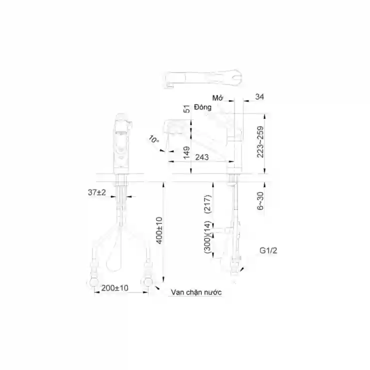 Bản vẽ kỹ thuật vòi bếp nóng lạnh INAX JF-AB466SYX(JW)