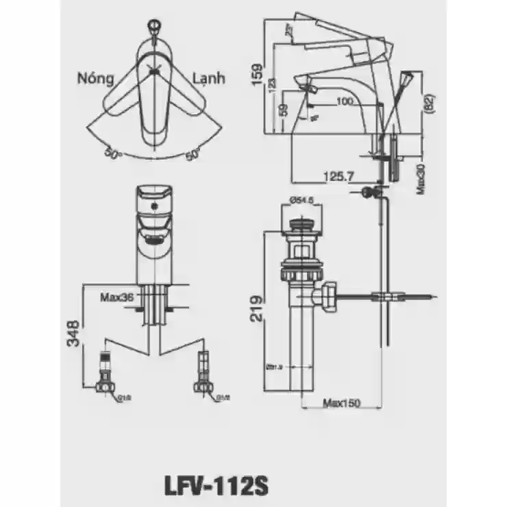 Bản vẽ kỹ thuật vòi lavabo nóng lạnh INAX LFV-112S
