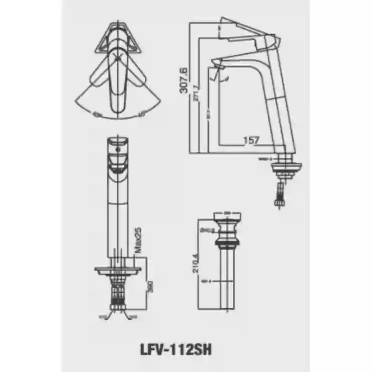 Bản vẽ kỹ thuật vòi lavabo nóng lạnh INAX LFV-112SH