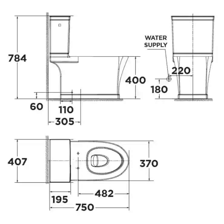 Bản vẽ bồn cầu 2 khối American Standard VF2781