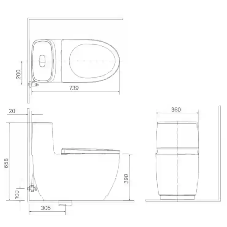 Bản vẽ bệ xí bệt Inax 1052 xả nhấn nắp êm