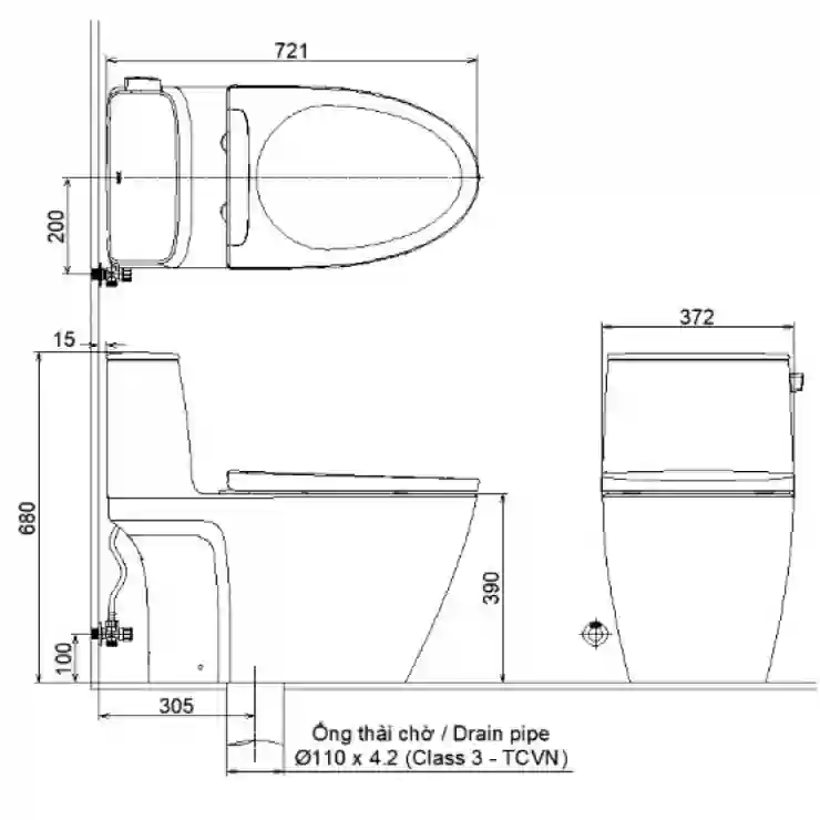 Bản vẽ bàn cầu Inax nắp rửa cơ AC-912 + CW-S32VN 1 khối 