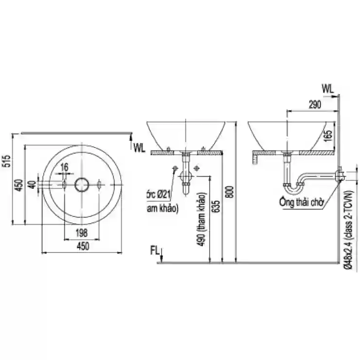 Bản vẽ bồn rửa mặt lavabo INAX L445V