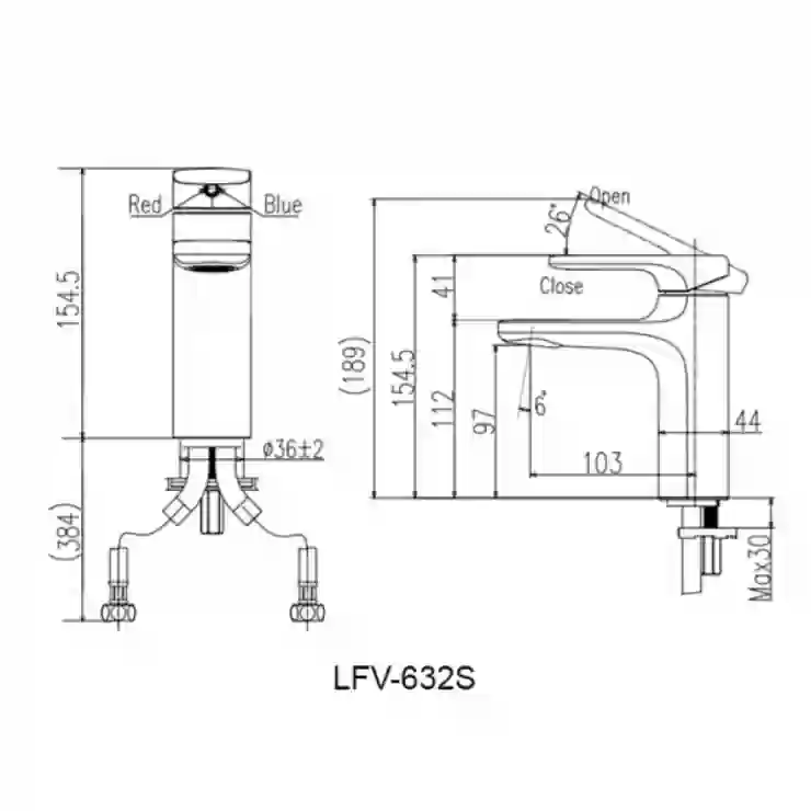 Bản vẽ vòi chậu Inax LFV 632 S