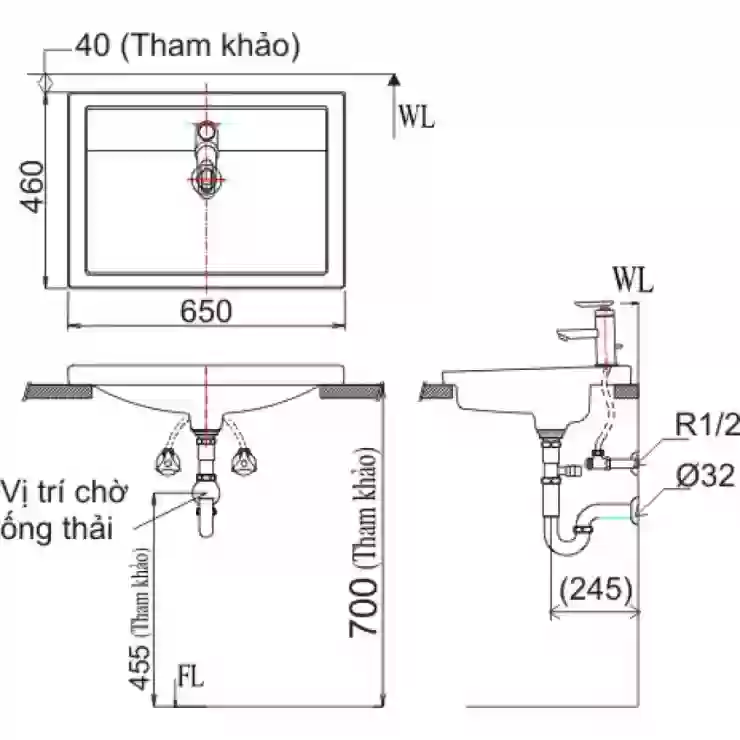 Bản vẽ bồn rửa mặt lavabo INAX AL2397V