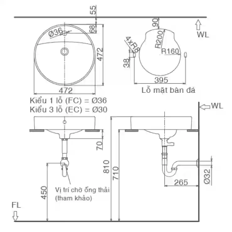 Bản vẽ bồn rửa mặt lavabo INAX L294V