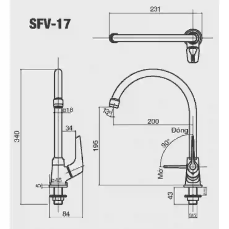Bản vẽ vòi bếp INAX SFV-17 lạnh