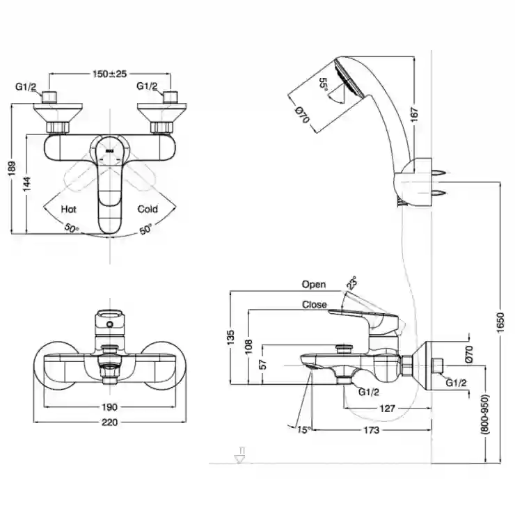 Bản vẽ vòi hoa sen tắm Inax BFV-1403S-8C
