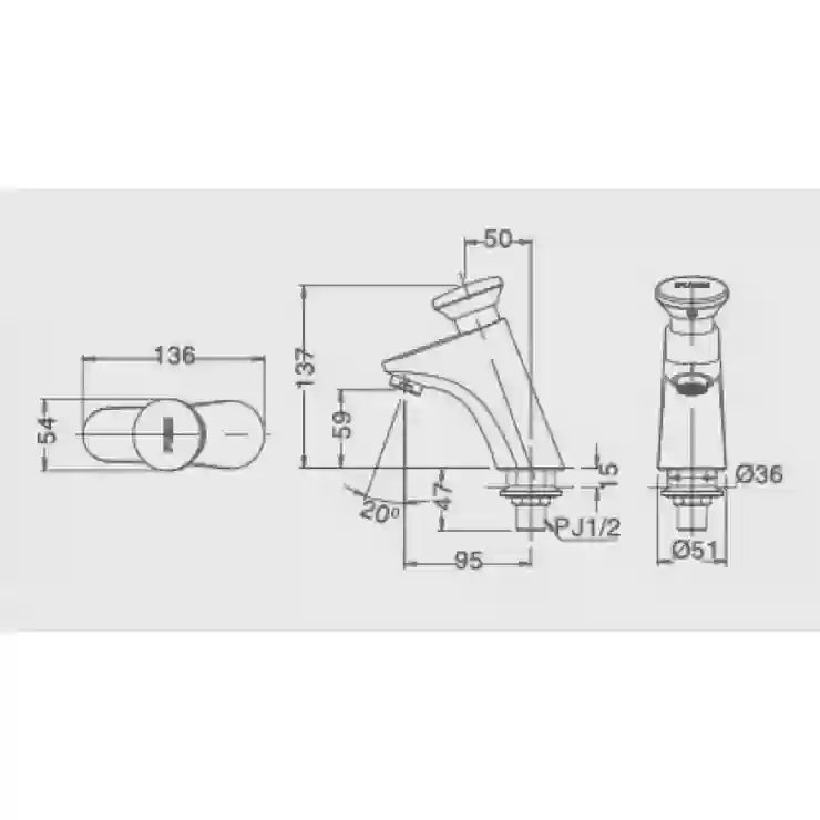 Bản vẽ kỹ thuật vòi lạnh inax LFV-P02B
