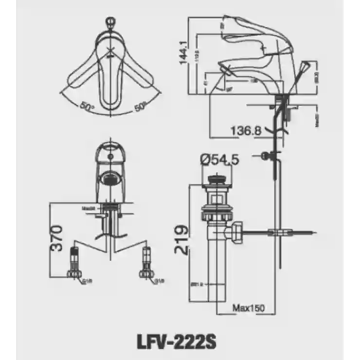 Bản vẽ kỹ thuật vòi lavabo nóng lạnh LFV-222S