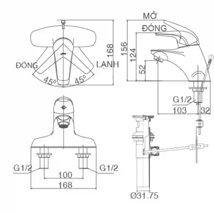 Bản vẽ kỹ thuật vòi Inax nóng lạnh LFV-3001S