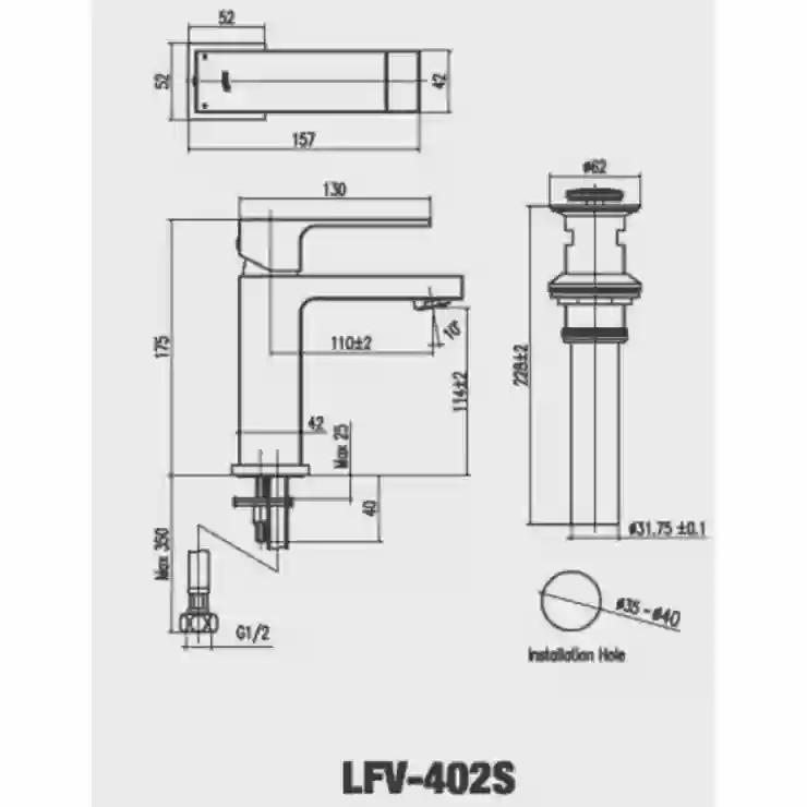Bản vẽ vòi rửa tay Inax LFV 402S gật gù nóng lạnh