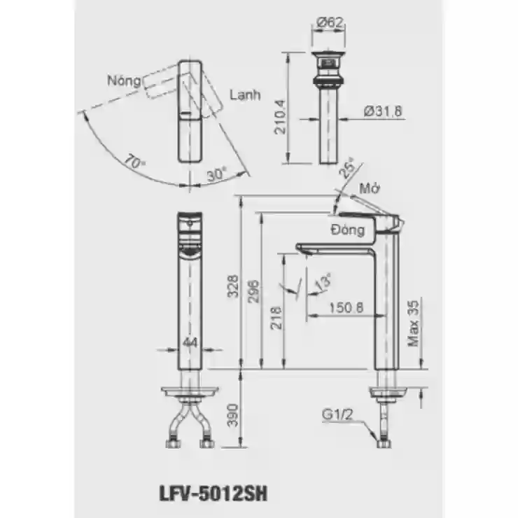 Bản vẽ kỹ thuật vòi lavabo INAX LFV-5012SH