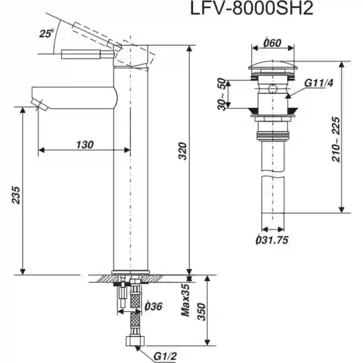 Bản vẽ kỹ thuật vòi lavabo LFV-8000SH2