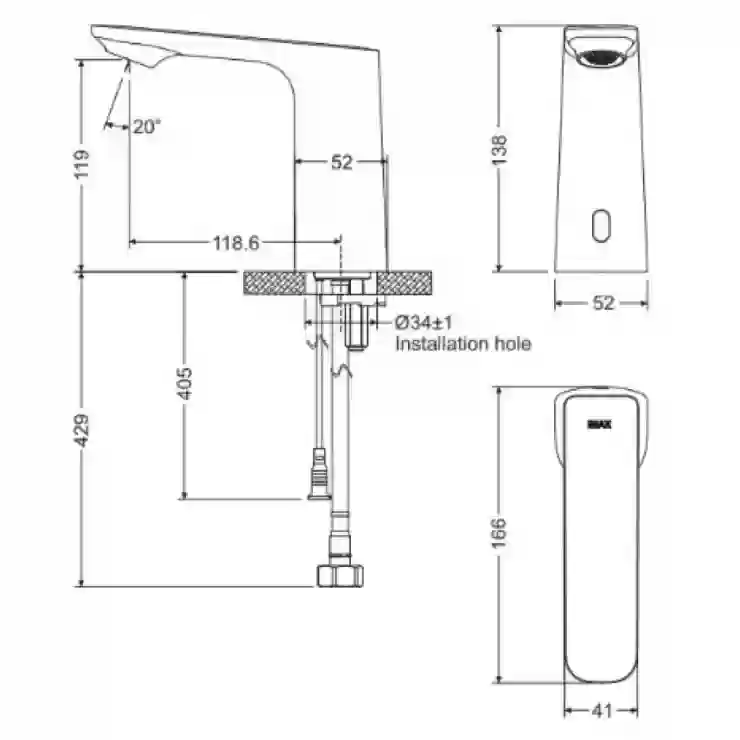 Bản vẽ kỹ thuật vòi cảm ứng Inax AMV 91