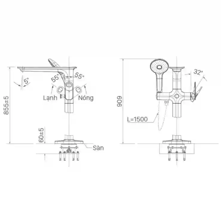 Bản vẽ vòi xả bồn đặt sàn INAX BFV-656S