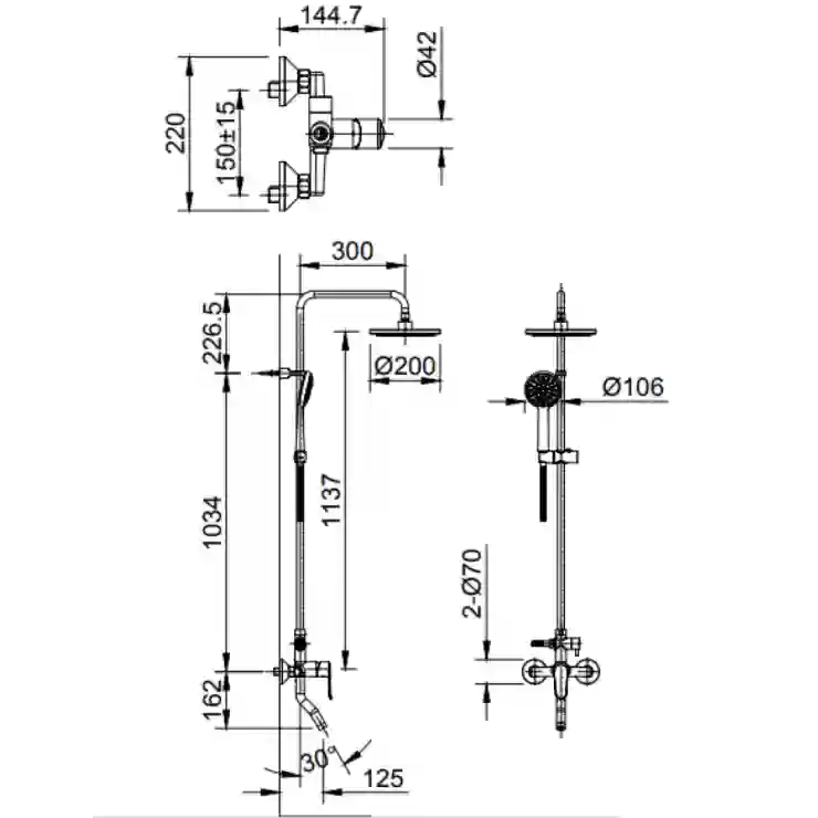 Bản vẽ kỹ thuật vòi cây sen tắm INAX BFV-2015S