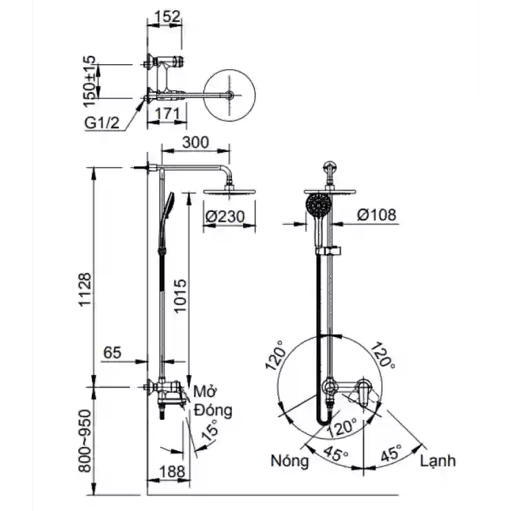 Bản vẽ kỹ thuật sen cây tắm nóng lạnh INAX BFV-915S