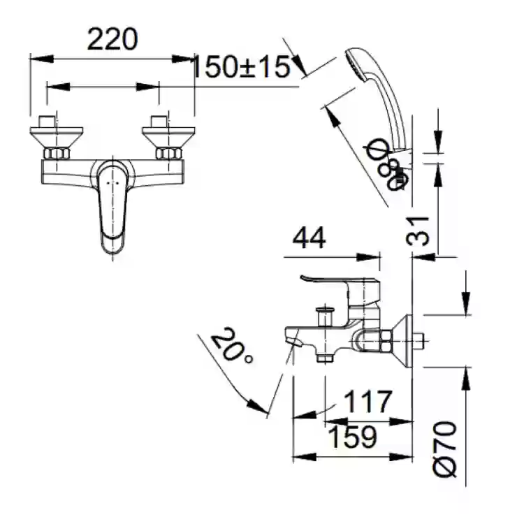 Bản vẽ kỹ thuật Vòi sen tắm nóng lạnh INAX BFV-2013S