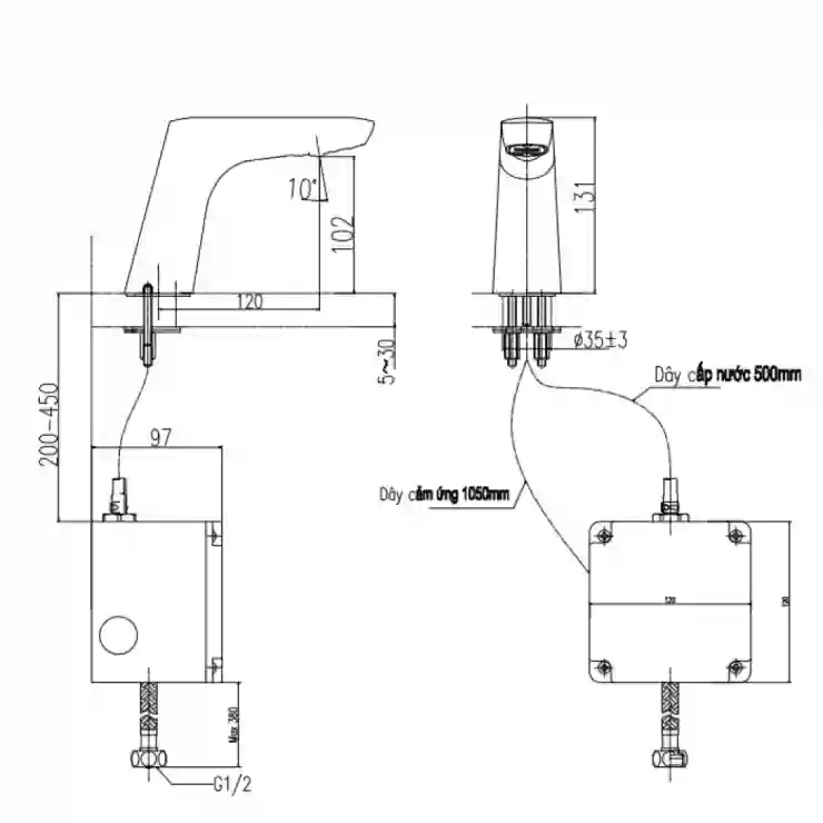 Bản vẽ kỹ thuật vòi nước tự động Inax AMV 50B