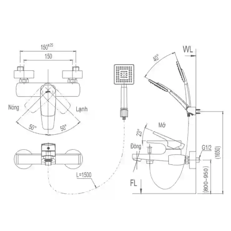 Bản vẽ kỹ thuật Vòi sen tắm nóng lạnh INAX BFV-5003S