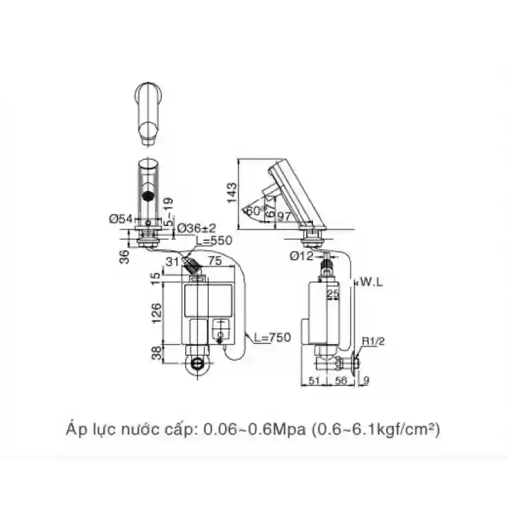 Bản vẽ kỹ thuật Vòi cảm ứng Inax AMV-90