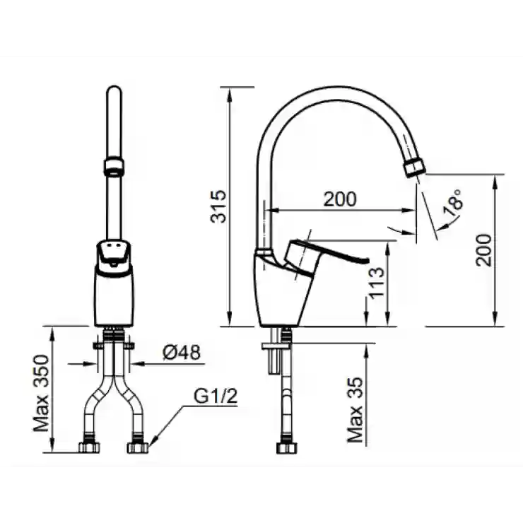 Bản vẽ kỹ thuật Vòi bếp INAX SFV-2011S