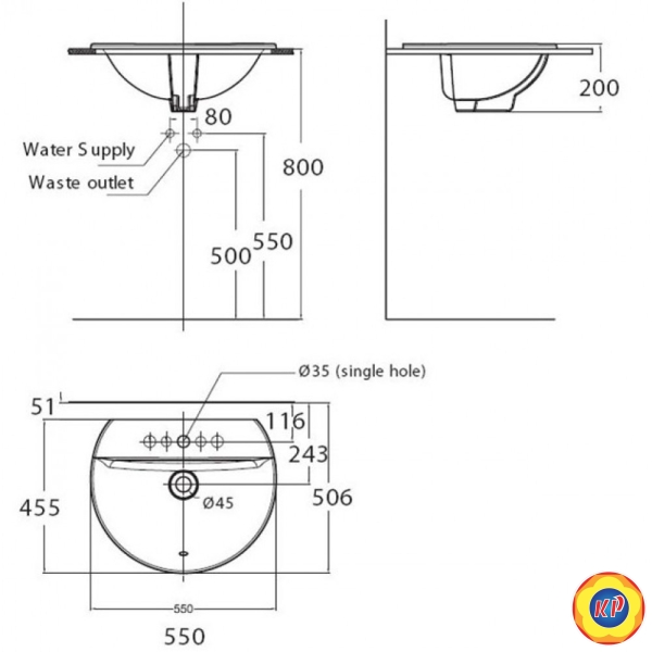 Chậu Lavabo Dương Vành American Standard 0452-WT