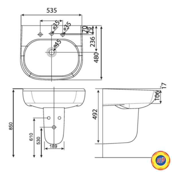 Chậu Lavabo Treo Tường American Standard 0955-WT/0755-WT Active