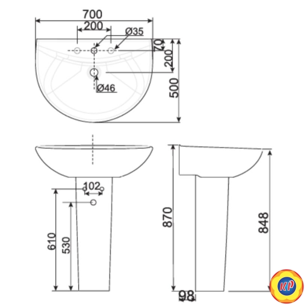 Lavabo Treo Tường American Standard 0956-WT/0775-WT Activa