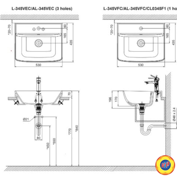 Chậu Rửa Mặt Lavabo Inax L-345V (L345V) Bán Âm