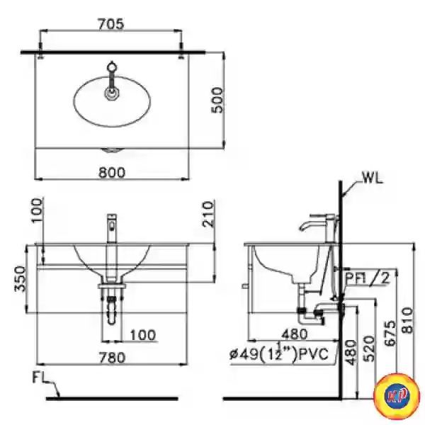 Chậu Rửa Lavabo CAESAR LF5026 Treo Tường - Đặt Bàn 800x500 mm