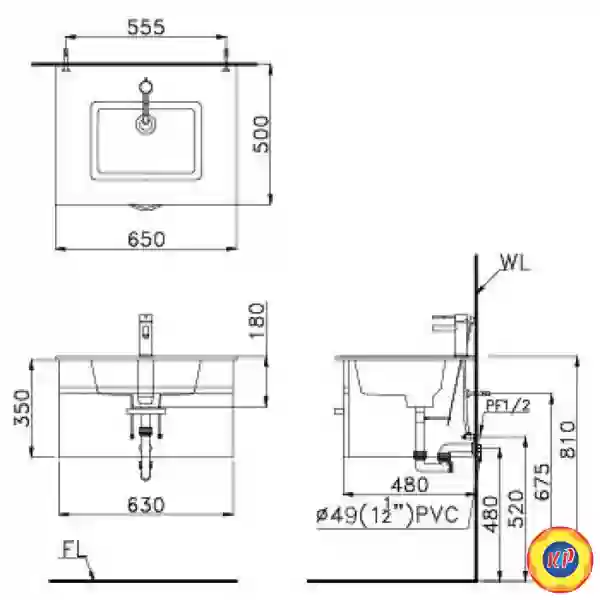 Chậu Rửa Lavabo Liền Bàn CAESAR LF5030