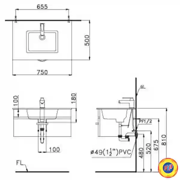 Chậu Rửa Lavabo CAESAR LF5032 Treo Tường - Đăt Bàn 750x500 mm