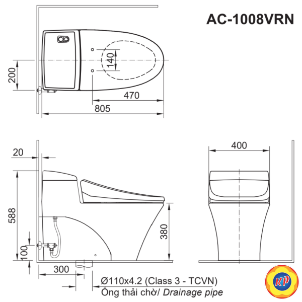 Bồn Cầu INAX AC-1008VRN (AC1008VRN) 1 Khối Aqua Ceramic Xả Nhấn