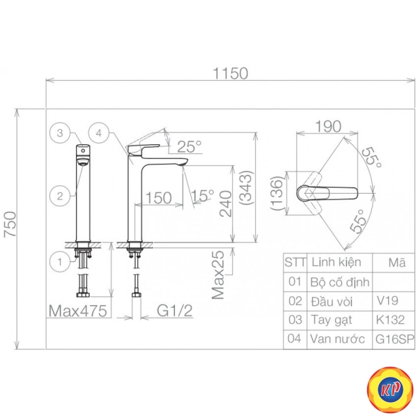 Vòi Chậu Rửa Măt Lavabo Viglacera VG132.1 Nóng Lạnh Cổ Cao