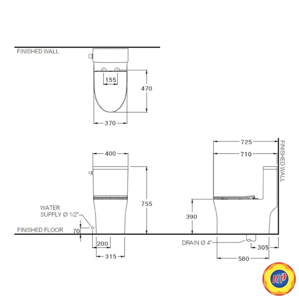 Bồn Cầu COTTO C105617 Một Khối Xả Gạt