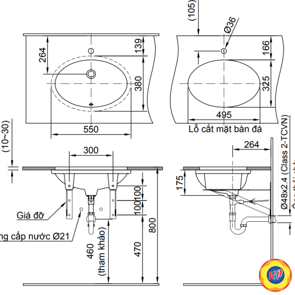 Chậu Rửa Lavabo Inax L-2216V (L2216V) Âm Bàn Oval