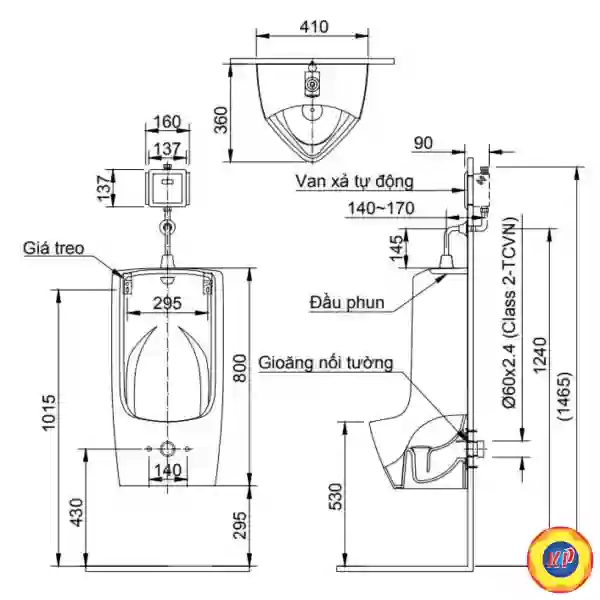 Bồn Tiểu Nam Inax U-411V Treo Tường
