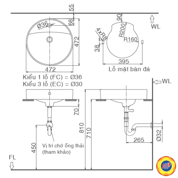 Chậu Rửa Lavabo Inax L-294V (L294V) Để Bàn Tròn