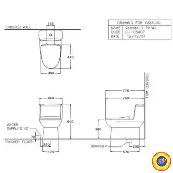 Bồn Cầu COTTO C105407 Một Khối Valento Xả Nhấn