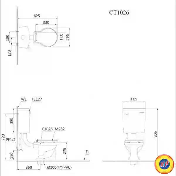 Bàn Cầu Trẻ Em Caesar CT1026 Thùng T1127 Hai Khối