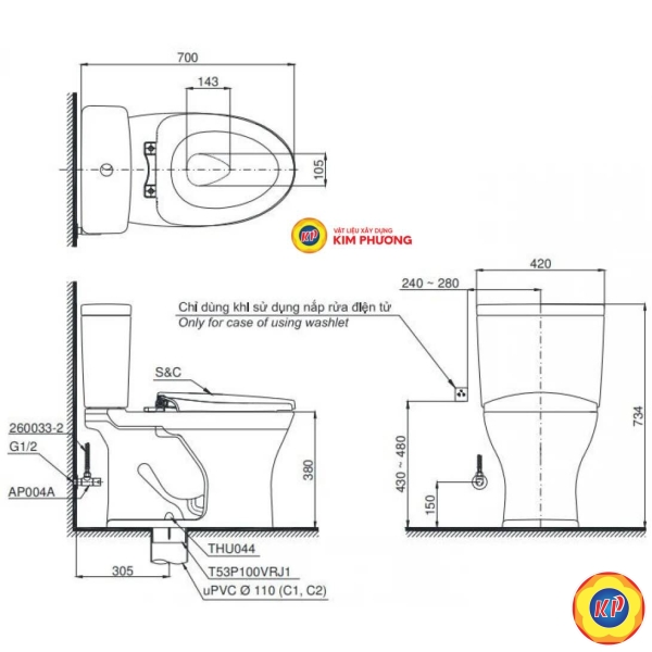 Bồn Cầu Điện Tử TOTO CS735DW14