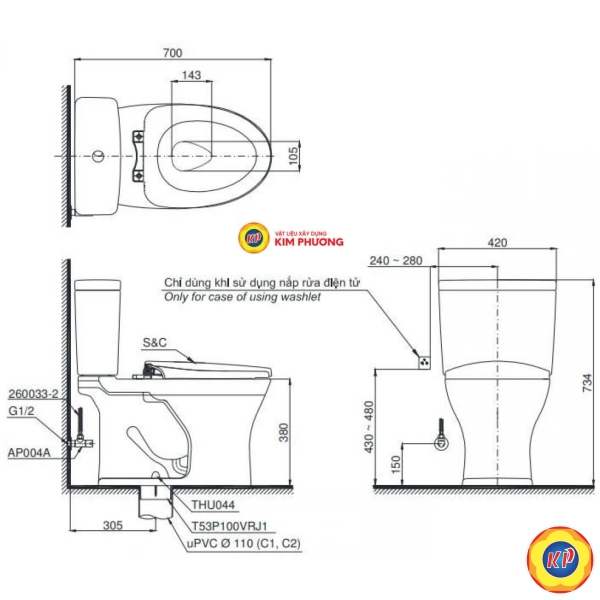 Bồn Cầu Điện Tử TOTO CS735DW16/TCF23410AAA C2