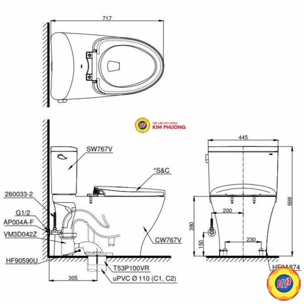 Bồn Cầu Điện Tử TOTO CS767CRW17/TCF23460AAA C2 Giấu Dây
