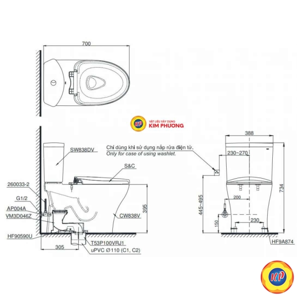Bồn Cầu Điện Tử TOTO CS838CDW12 Giấu Dây