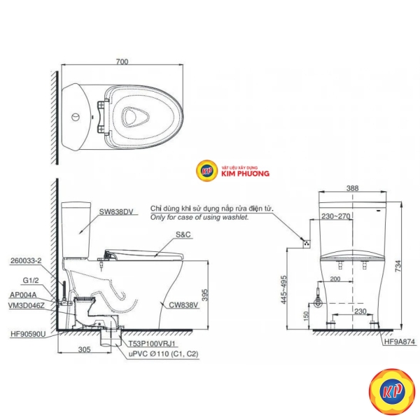 Bồn Cầu Điện Tử TOTO CS838CDW15 Washlet
