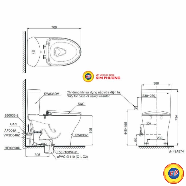 Bồn Cầu Điện Tử TOTO CS838CDW17/TCF23460AAA C2 Giấu Dây