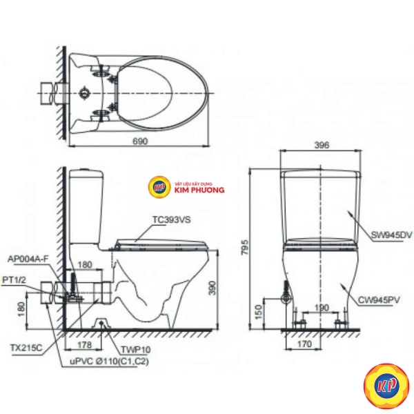 Bồn Cầu Điện Tử TOTO CS945PDW16/TCF23410AAA C2 Thoát Ngang